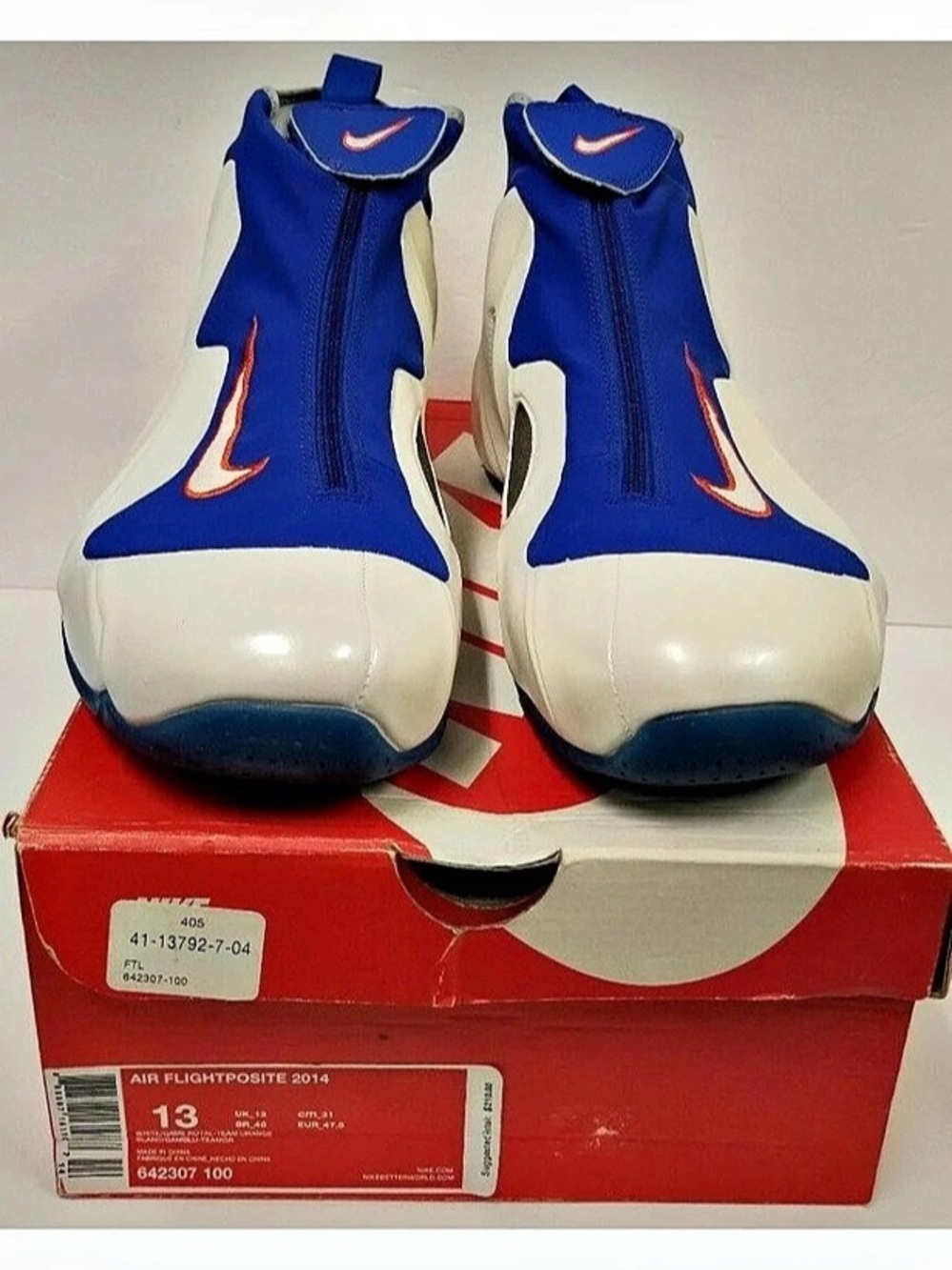 Nike Air Flightposite 2014 'Knicks' Blue & White US 13 Sneakers. Box is damage.